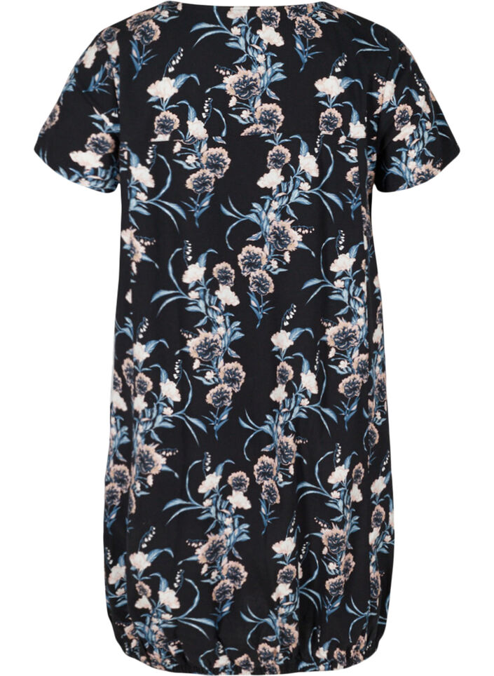 Katoenen jurk met korte mouwen en print, Blauw, Packshot image number 1