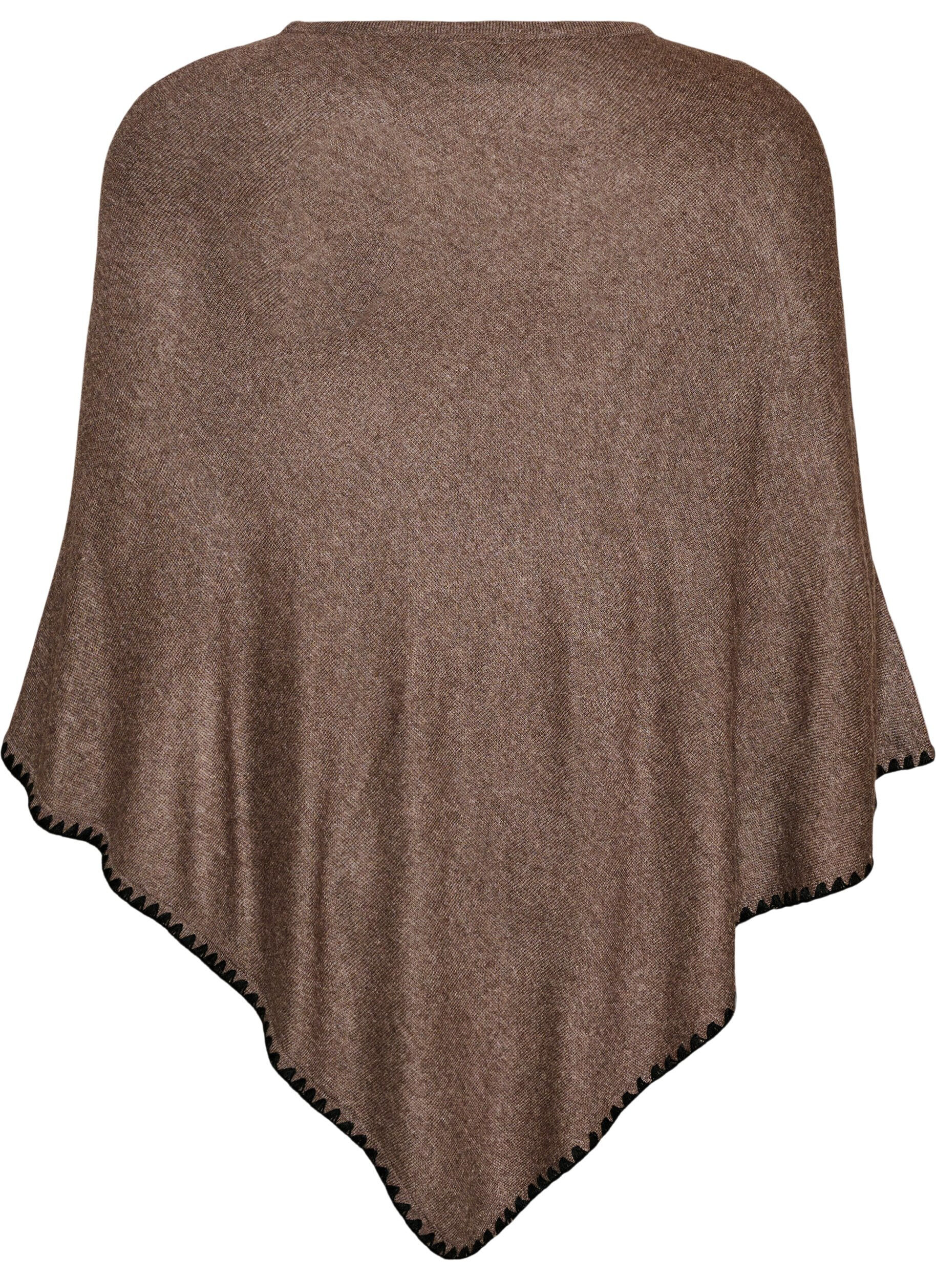 ZizziFijngebreide poncho, Bruin, Packshot image number 1
