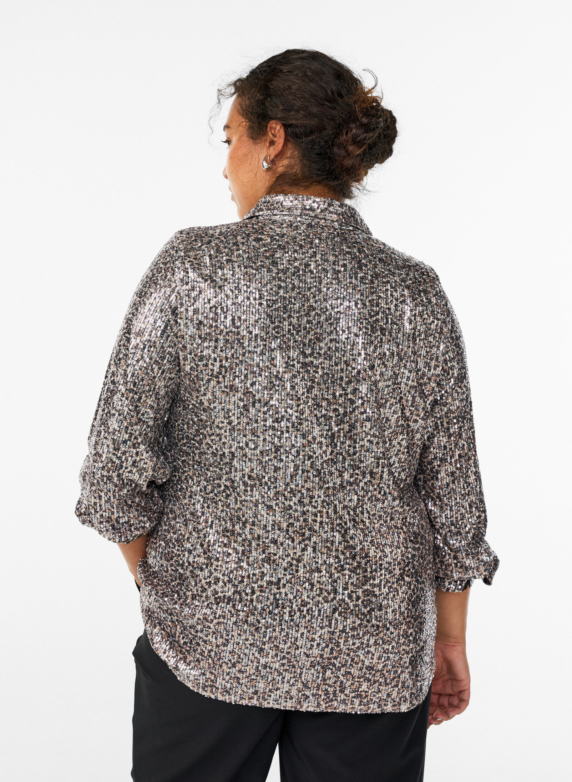 Zizzi Shirt met lange mouwen en pailletten, Bruin, Model image number 2