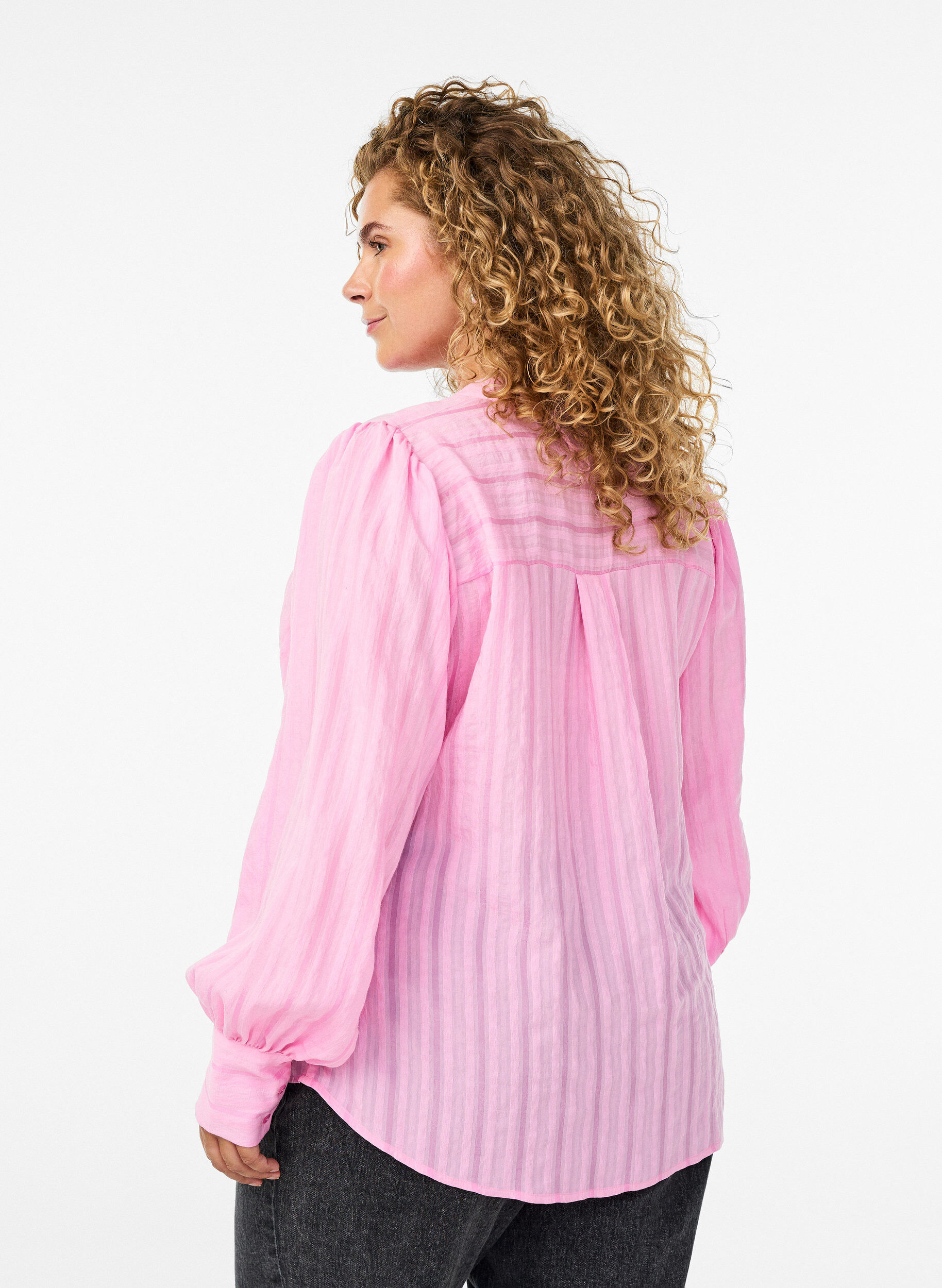 Zizzi Blouse met verticale strepen, Roze, Model image number 2