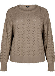 Gebreide blouse met lange mouwen en een opengewerkt patroon, Desert Taupe