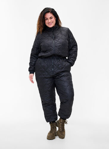 Gewatteerd thermo jumpsuit met verstelbare taille, Black, Model image number 0