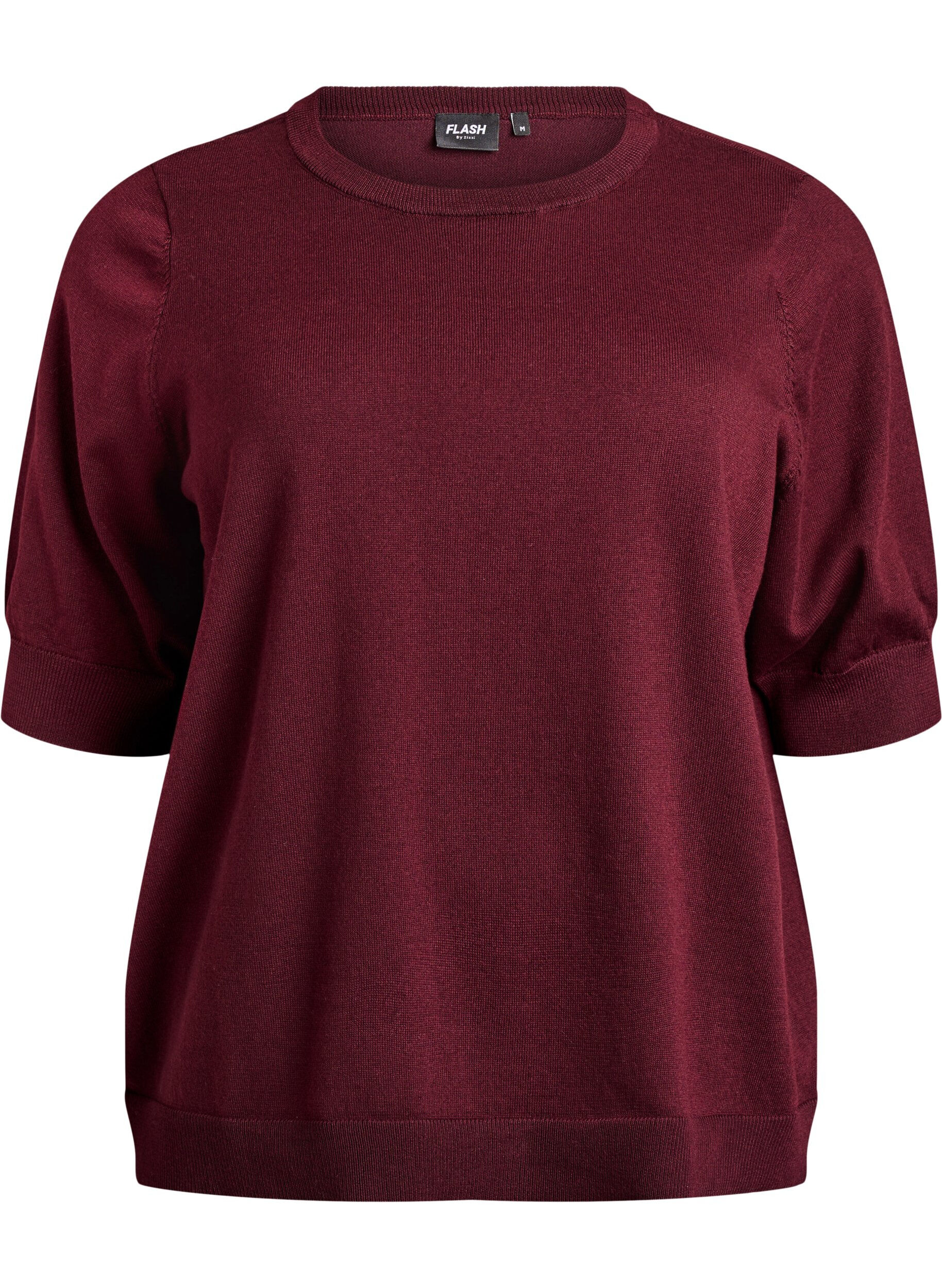 ZizziFijngebreide blouse met korte mouwen, Rood, Packshot image number 0