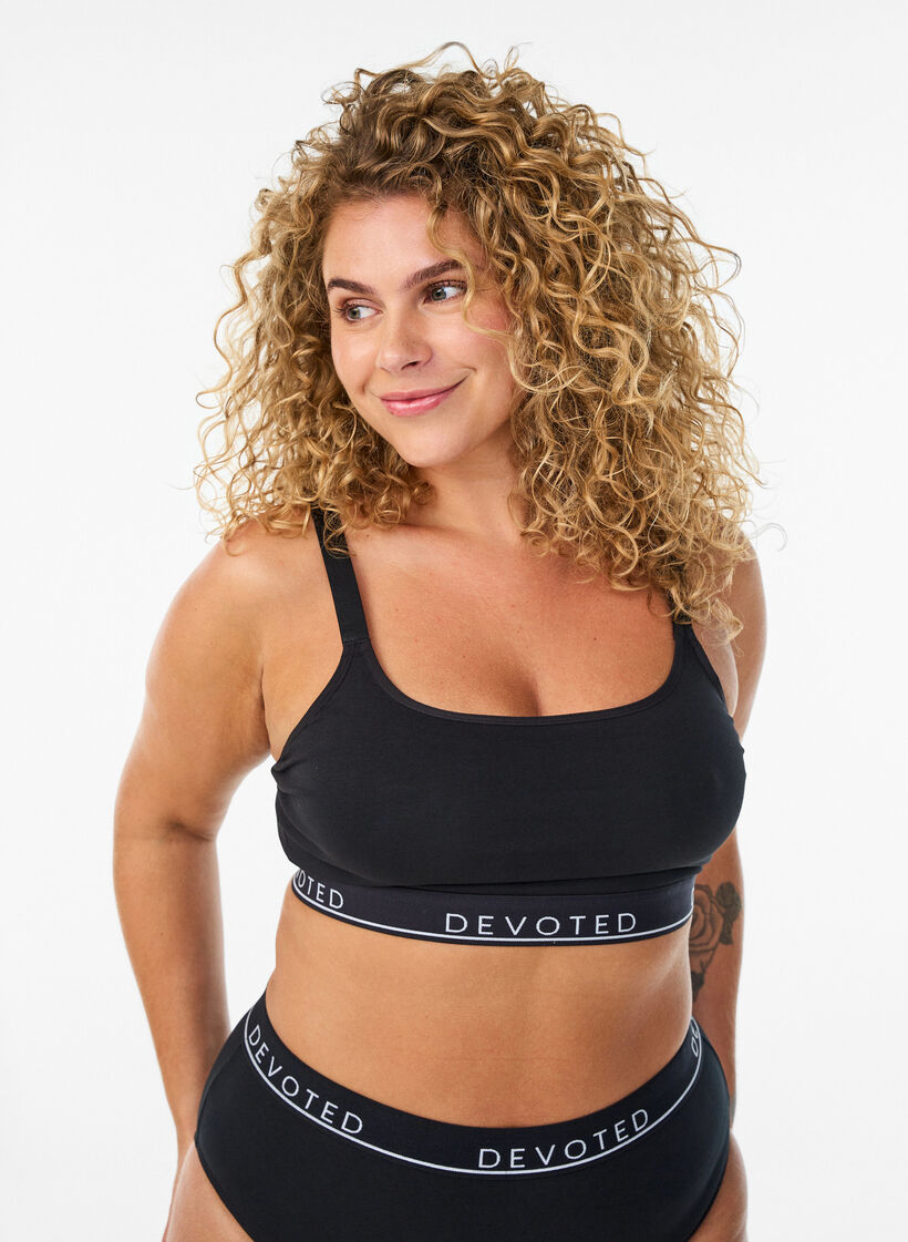 Katoenen bh-top met verstelbare bandjes, Zwart, Model image number 0