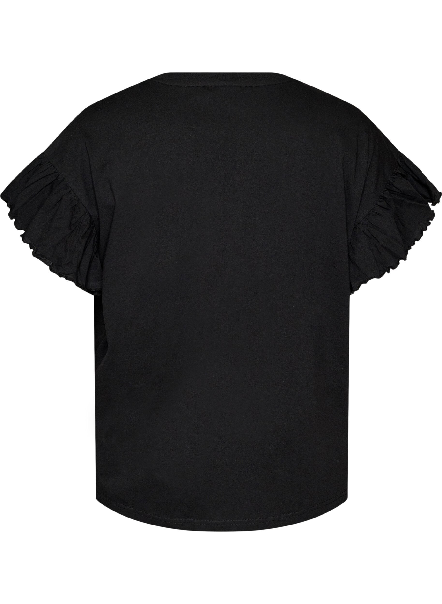 ZizziT-shirt van biologisch katoen met ruches mouwen, Zwart, Packshot image number 1