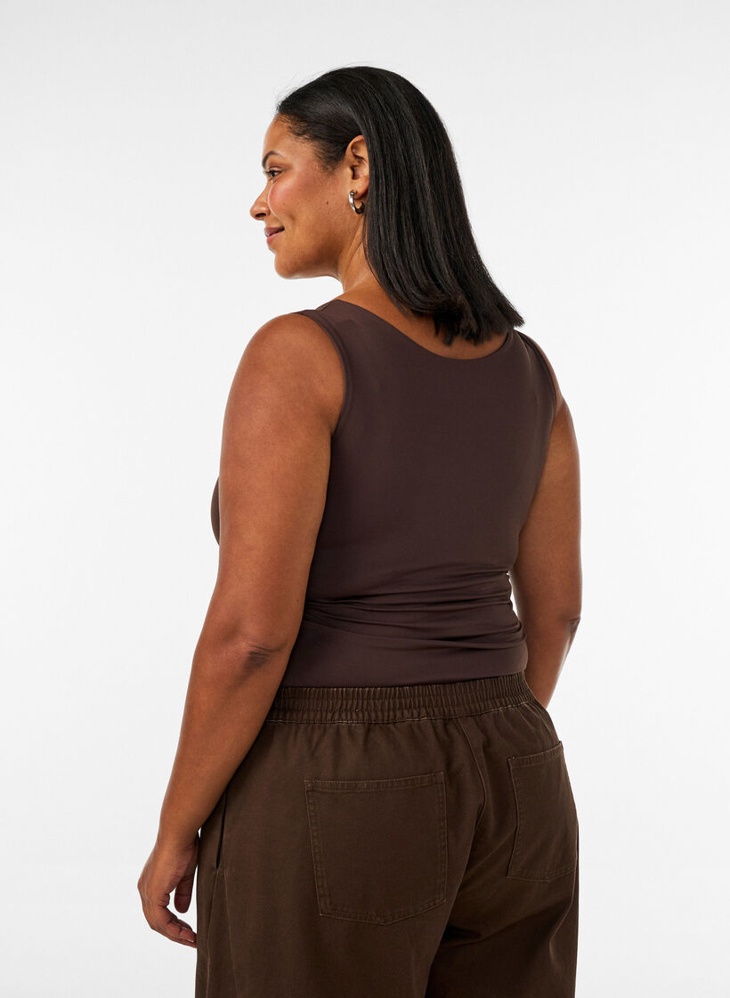 Aansluitende basic top met omkeerbaar design, Bruin, Model image number 2