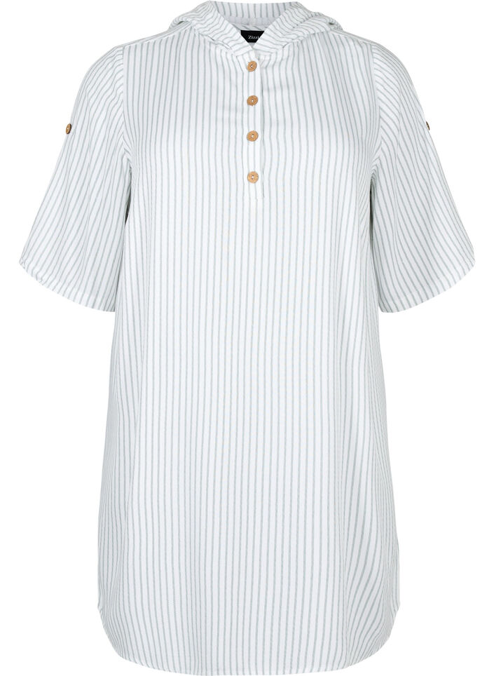 Tuniek van viscose met korte mouwen en capuchon, Chinois Green Stripe, Packshot image number 0