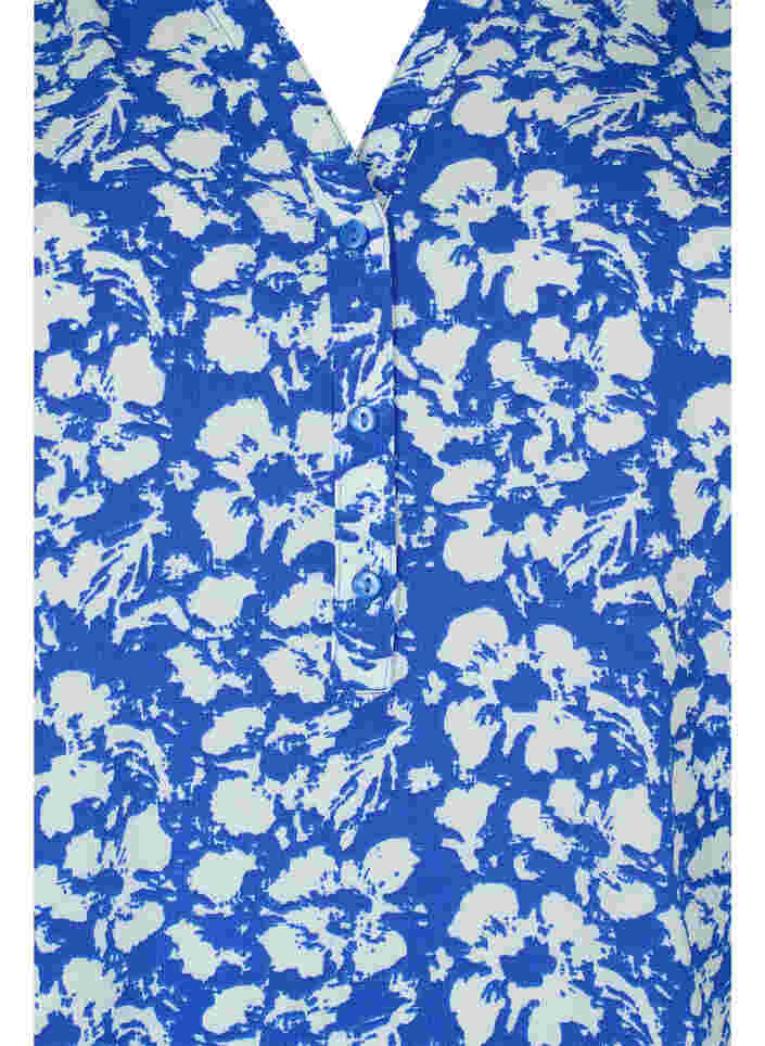 Blouse met lange mouwen, bloemenprint en v-hals, Blue White Flower, Packshot image number 2