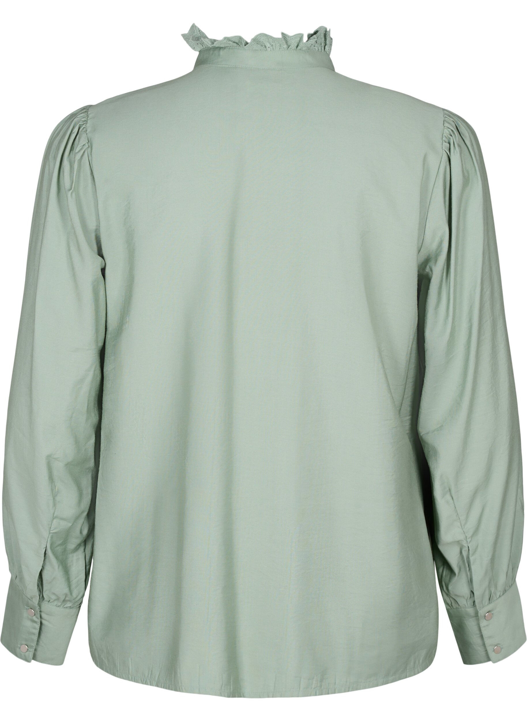Zizzi Visicoshirt Blouse met ruffles, Green Bay, Packshot image number 1