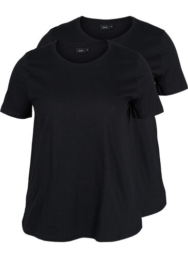 Set van 2 basic t-shirts in katoen, Black/Black, Packshot image number 0
