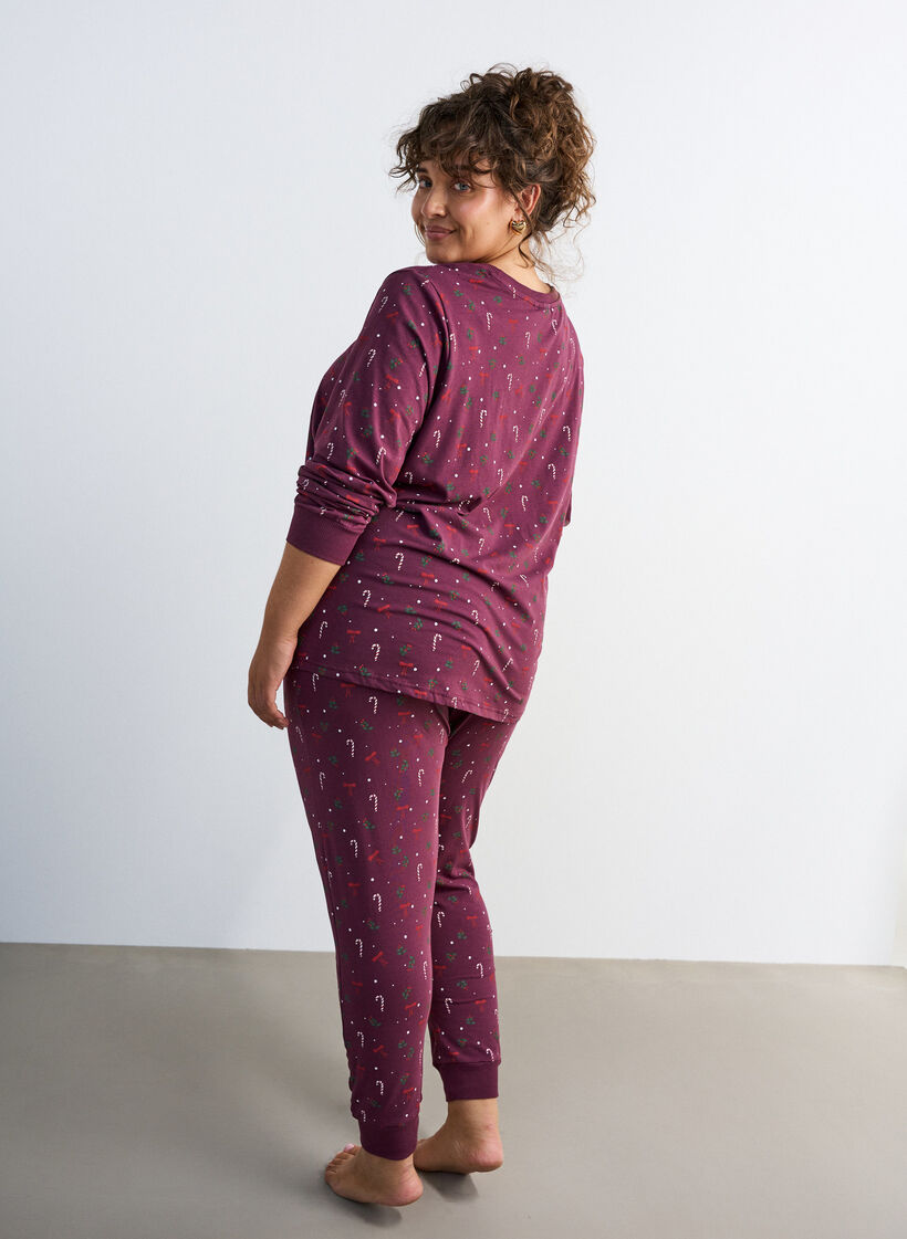 Bedrukte pyjamabroek, Donker Bordeaux, Model image number 1