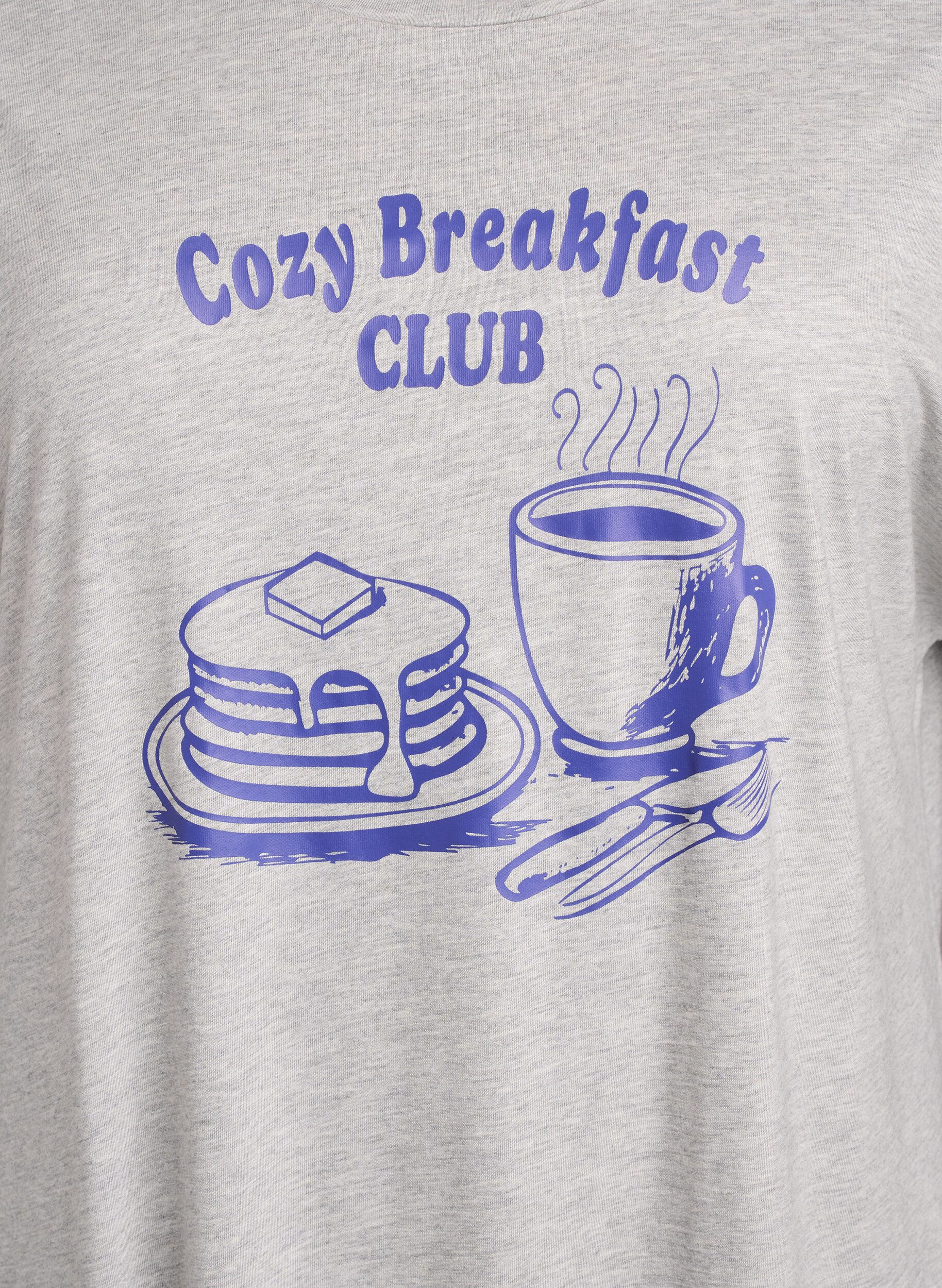 Zizzi Nachtjapon met korte mouwen en tekstopdruk, Grijs, Packshot image number 2