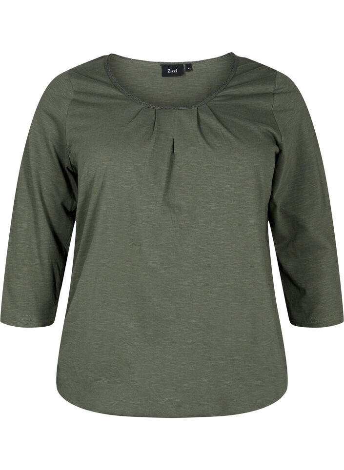 Katoenen blouse met 3/4 mouwen, Thyme, Packshot image number 0