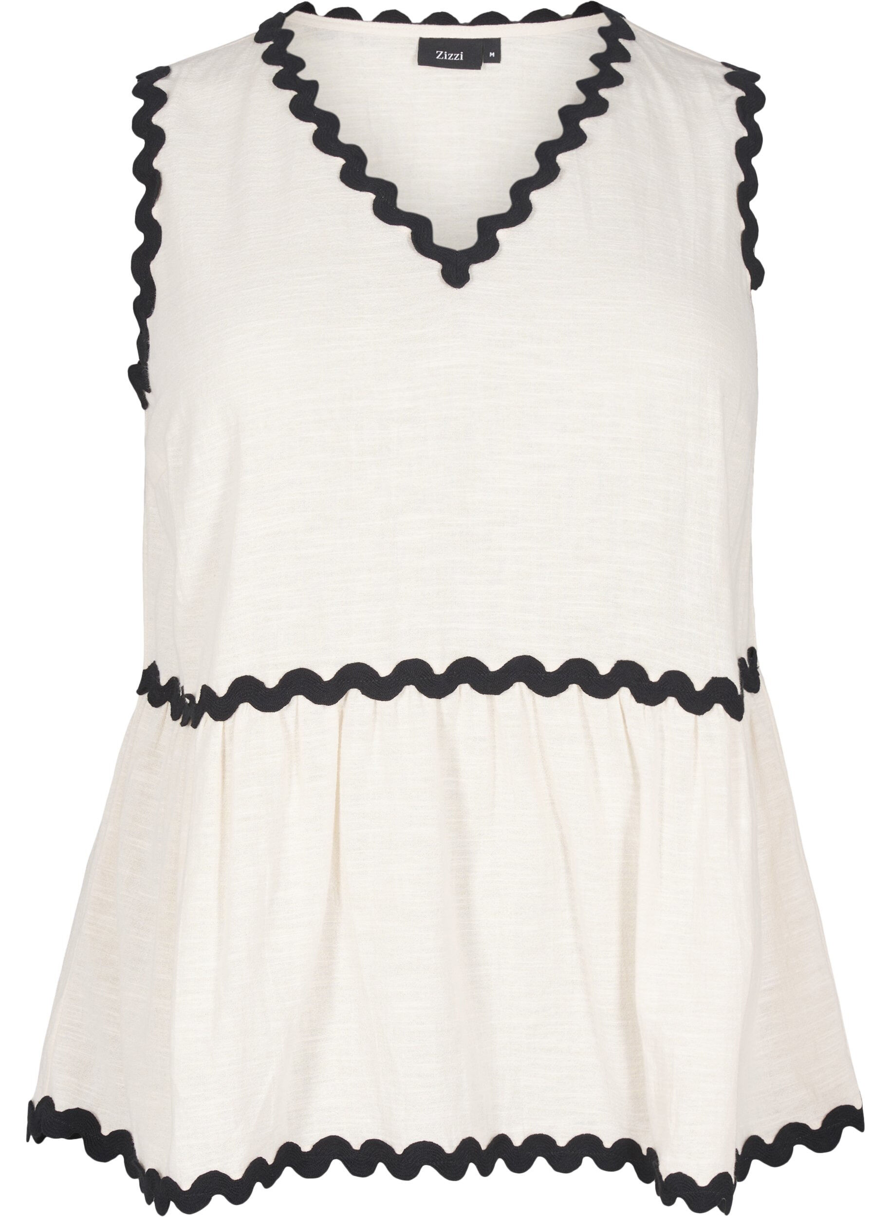 Zizzi Mouwloze blouse met gekartelde contrasterende randen, Beige, Packshot image number 0
