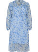 Chiffonjurk met bloemenprint, ruches en lange mouwen, Blauw, Packshot image number 0