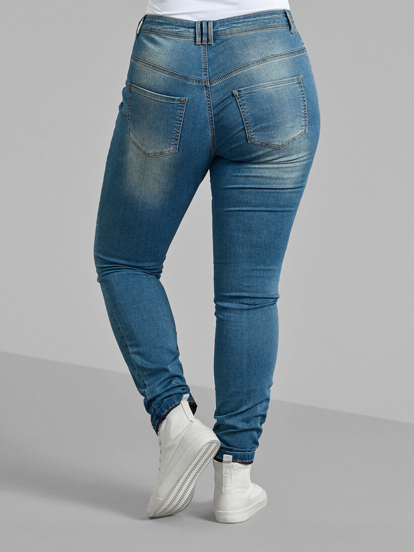 Extra slim fit Amy jeans met hoge taille, Blauw, Model image number 1