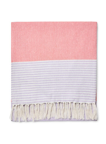 Gestreepte hammam handdoek met franjes, Pastel Lilac Comb, Packshot image number 1