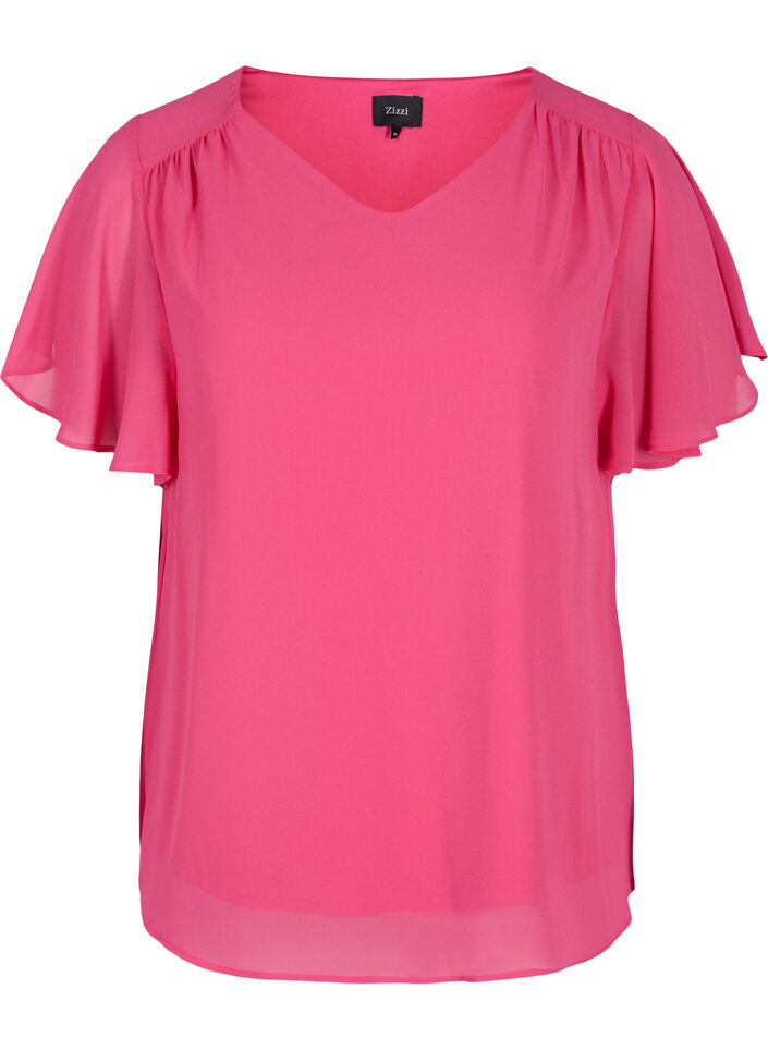 Blouse met korte mouwen, Magenta, Packshot image number 0