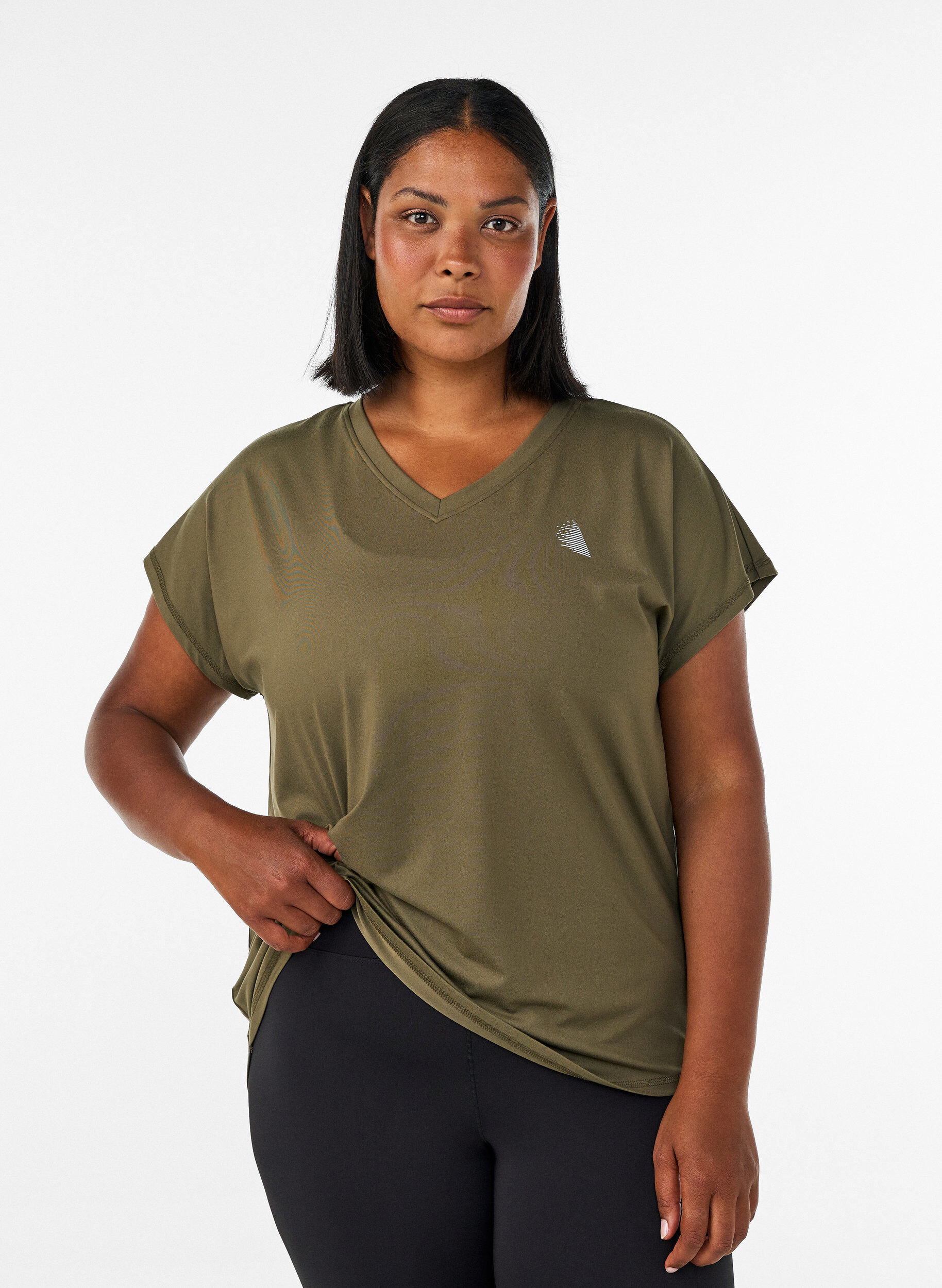 Sportief t-shirt met korte mouwen en v-hals, Groen, Model
