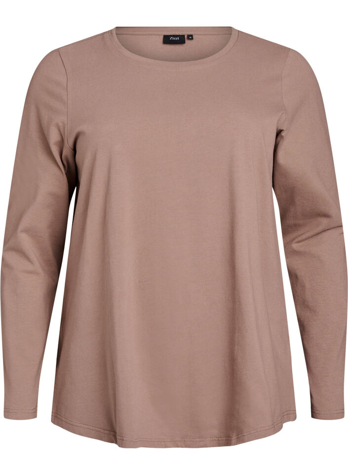 Basic jerseyblouse met lange mouwen, Bruin, Packshot image number 0