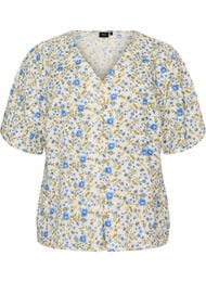 Katoenen shirt met korte mouwen en een V-hals, Blauw