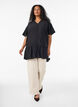 Losse tuniek met gekreukte structuur en rucherand, Zwart, Model image number 1