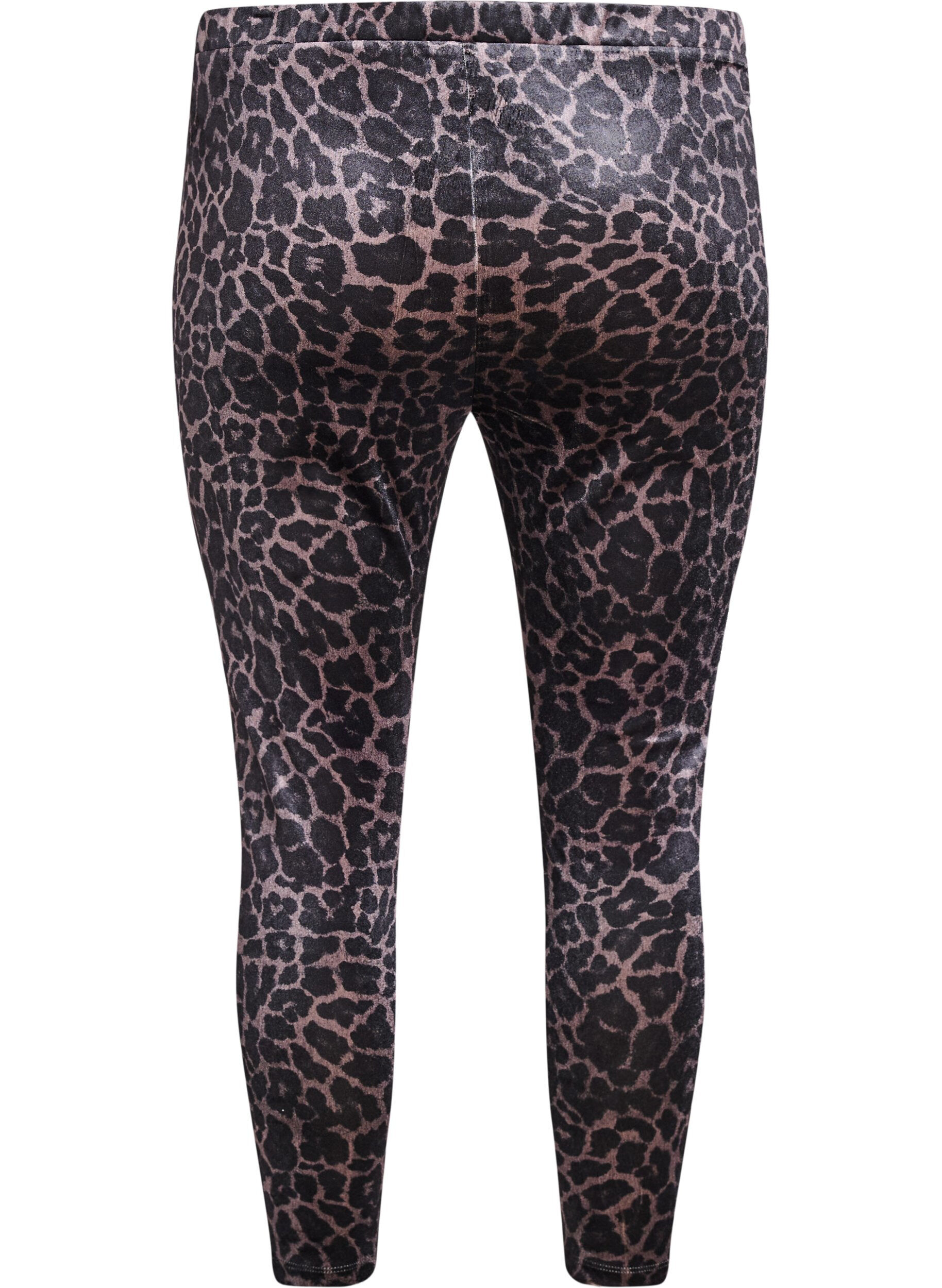 Zizzi Velour leggings met luipaardpatroon, Bruin, Packshot image number 1