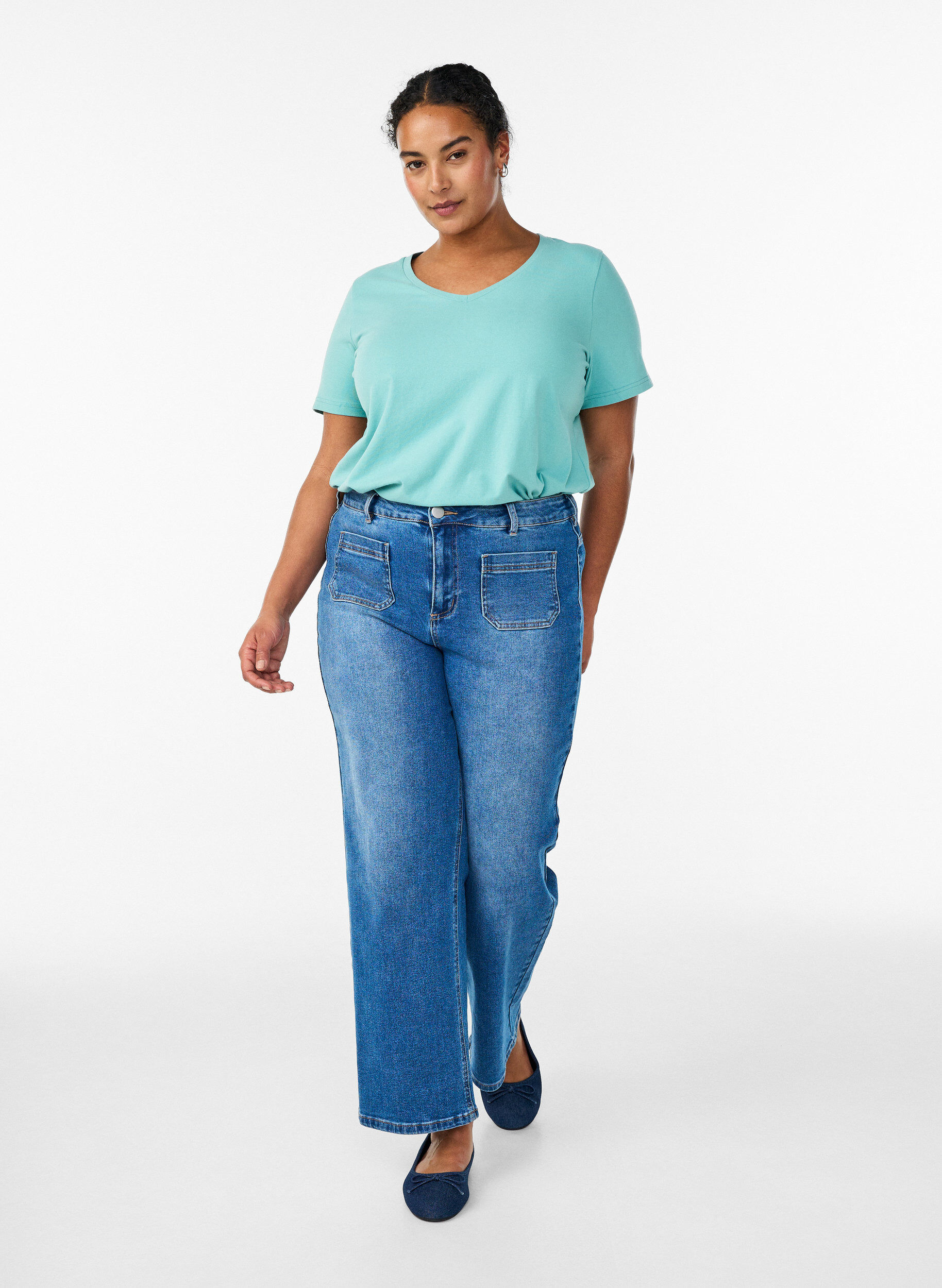 ZizziEffen basic katoenen T-shirt, Groen, Model image number 1