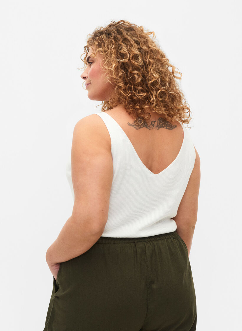 Gebreide top met v-hals, Cloud Dancer, Model image number 1