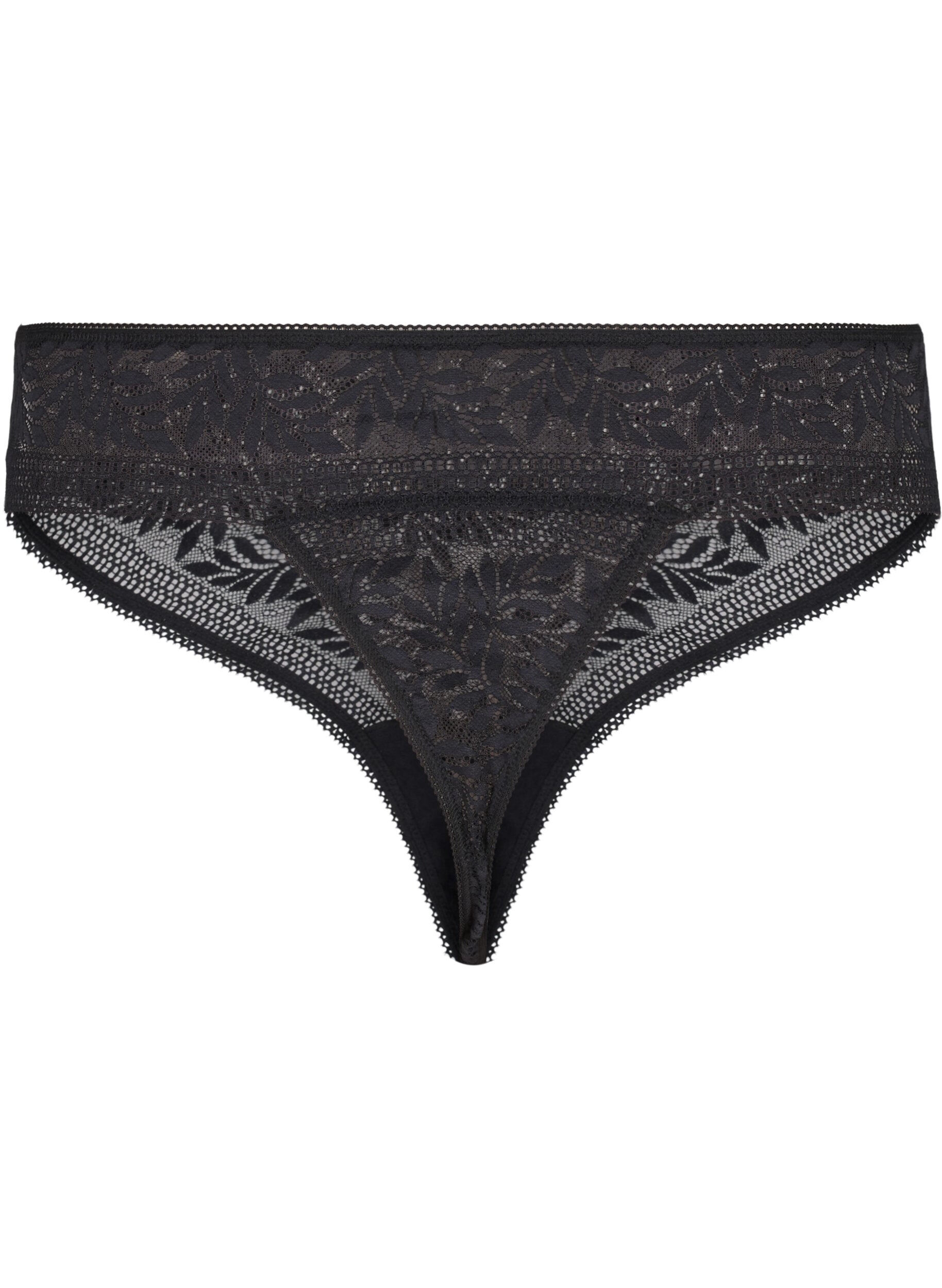 Zizzi Kanten G-string met normale taille, Black, Packshot image number 1