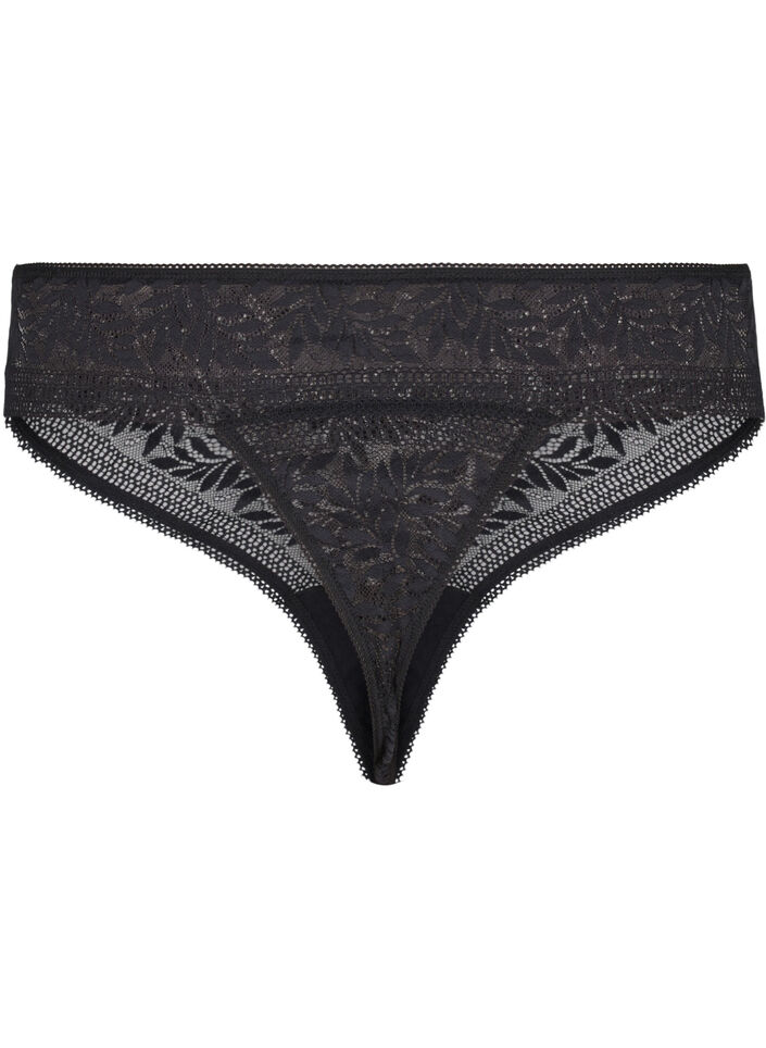 Kanten G-string met normale taille, Black, Packshot image number 1