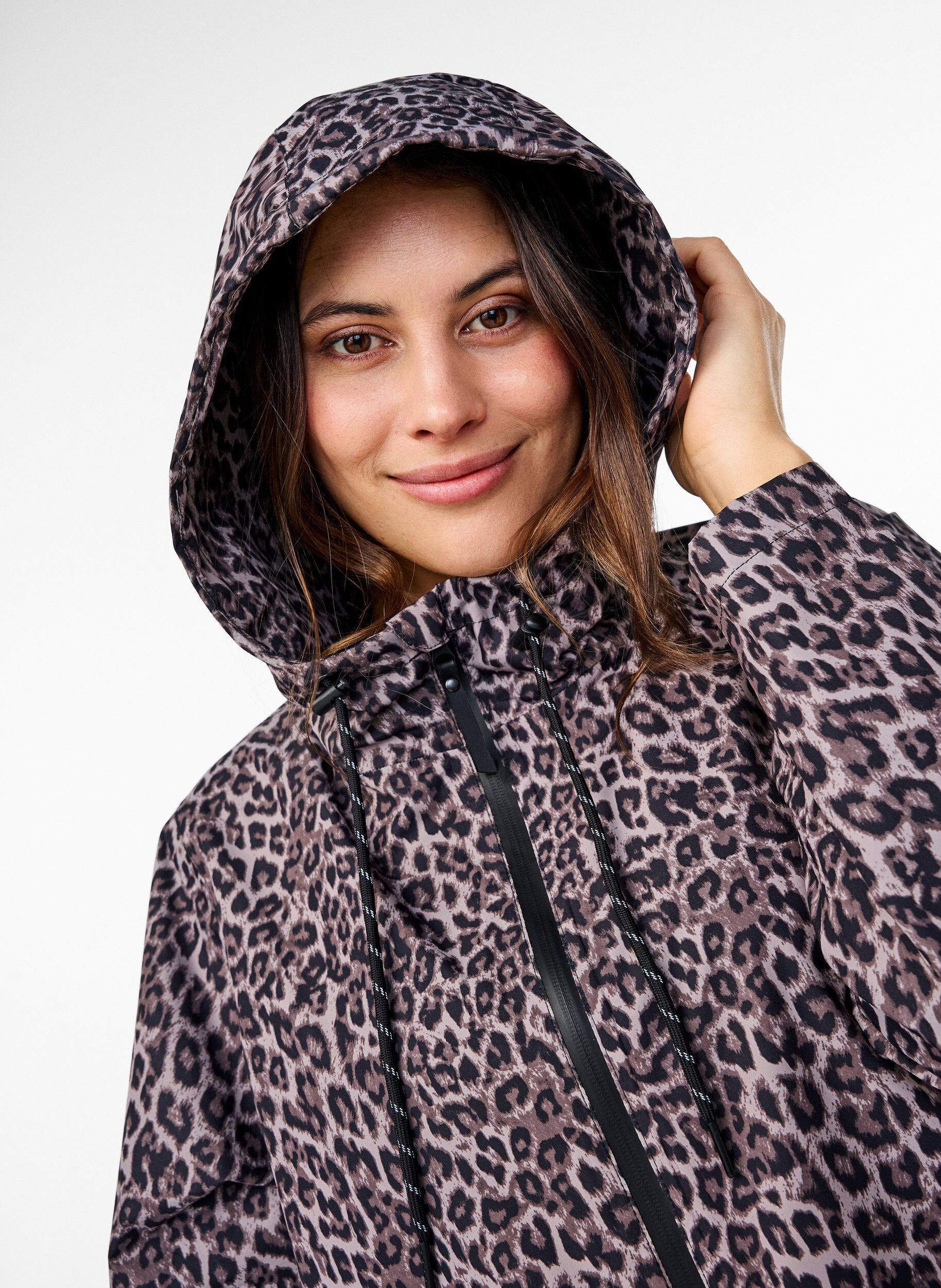 Zizzi Regenjas met zakken en capuchon, Bruin, Model image number 3