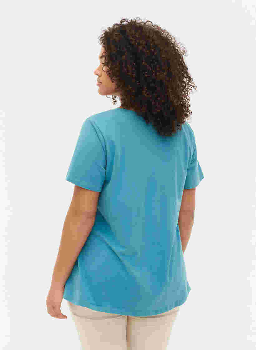 Basic t-shirt in effen kleur met katoen, Brittany Blue, Model image number 1