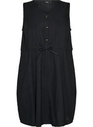 Mouwloze katoenen mousseline jurk met strikkoord, Zwart