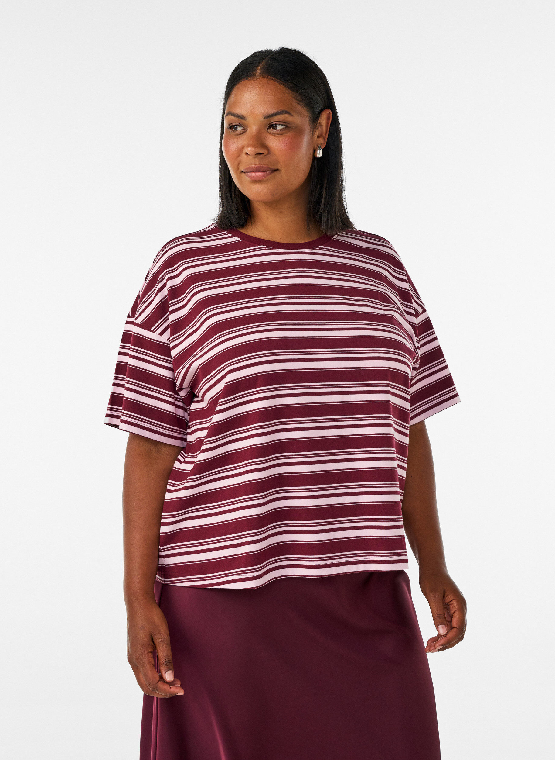 ZizziBoxy T-shirt met gestreept patroon, Rood, Model image number 0