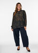 Blouse met all-overprint en korte knoopsluiting, Zwart, Model image number 1