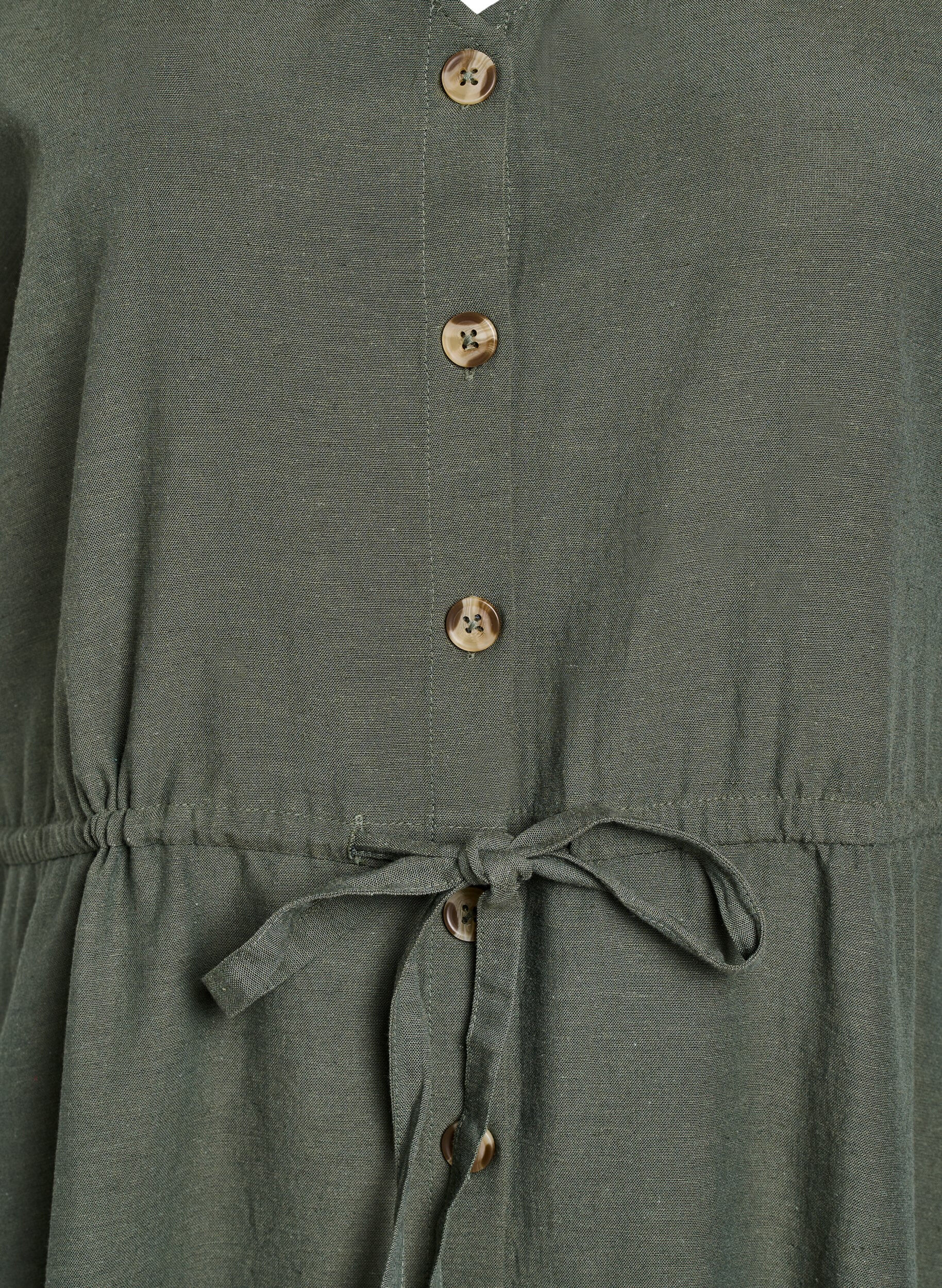 Zizzi Maxi jurk met knopen en bindriem, Groen, Packshot image number 2