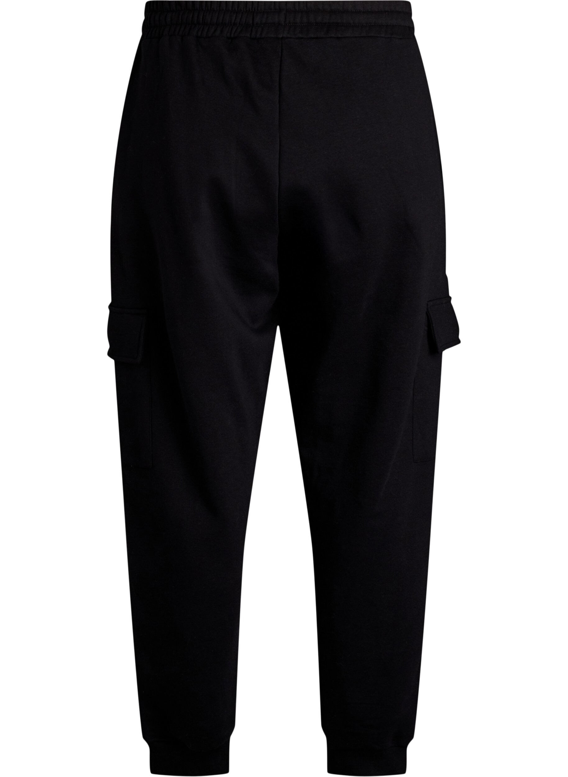 Zizzi Cargo broek in zachte sweatstof, Zwart, Packshot image number 1