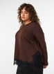 Jersey blouse met kanten rand, Bruin, Model image number 3