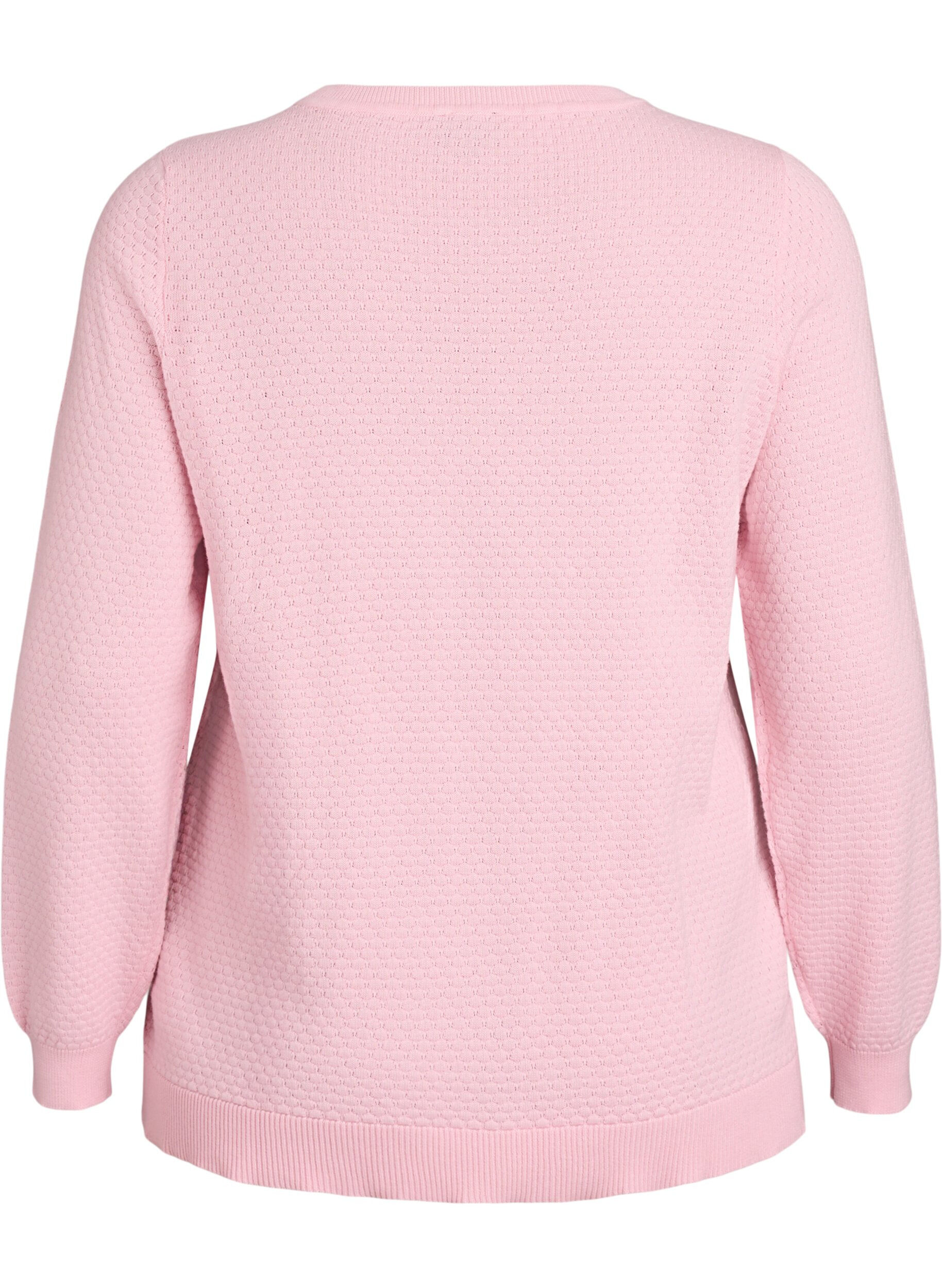 Zizzi Gebreide blouse van katoen met structuurpatroon, Roze, Packshot image number 1