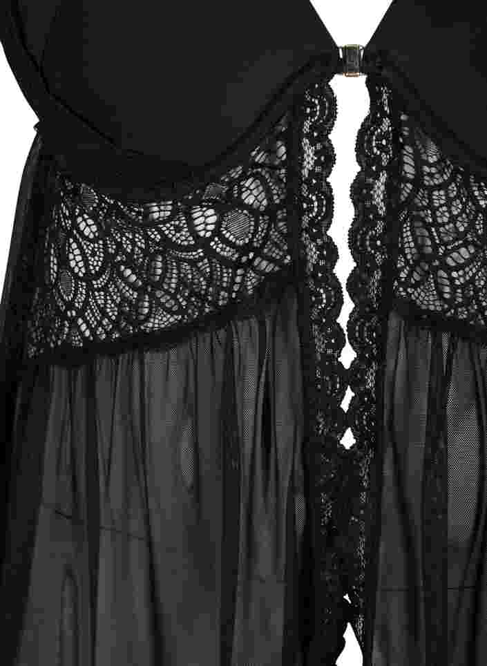 Pyjama jurk met kant en voorgevormde cups, Black, Packshot image number 2