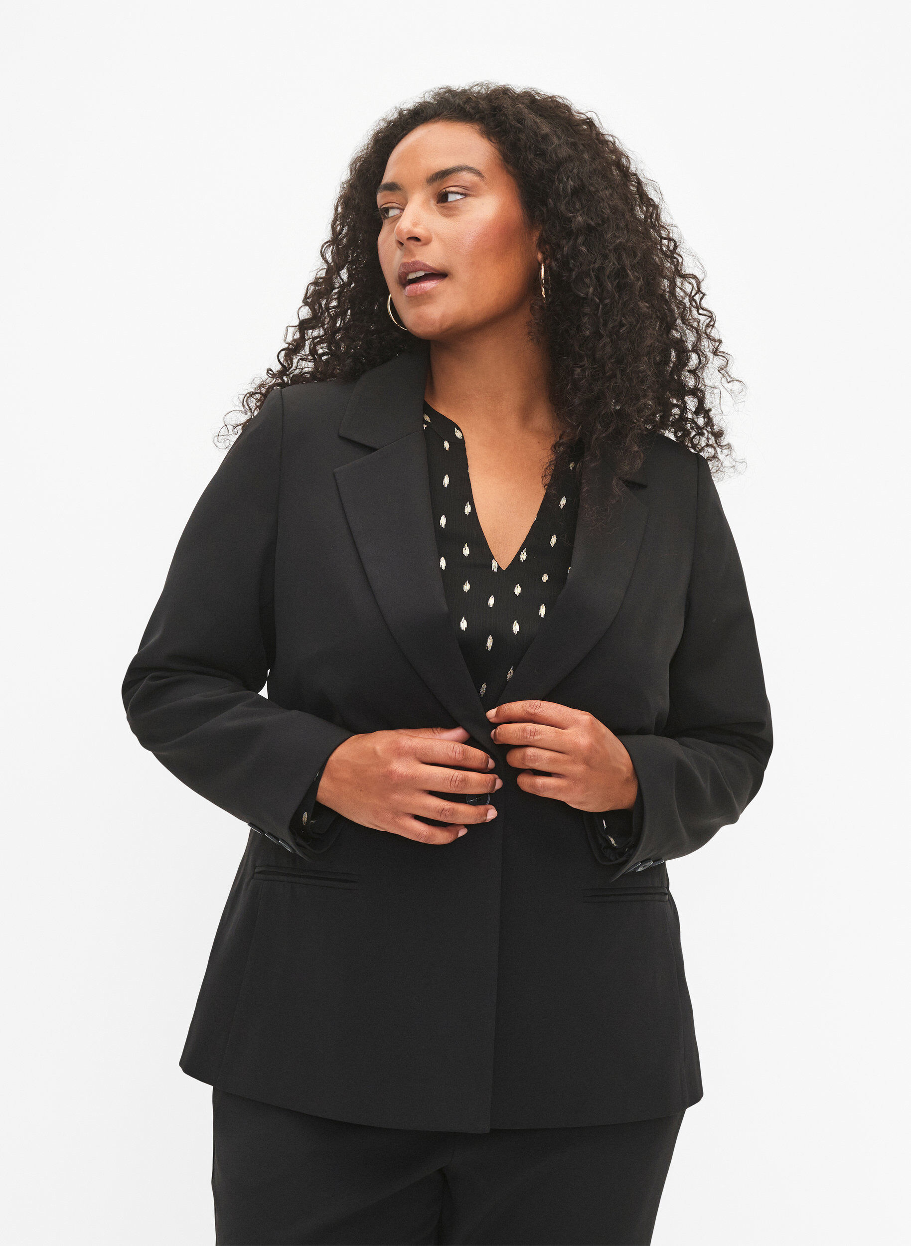 Zizzi Blazer met een enkele knoopsluiting, Black, Model image number 0