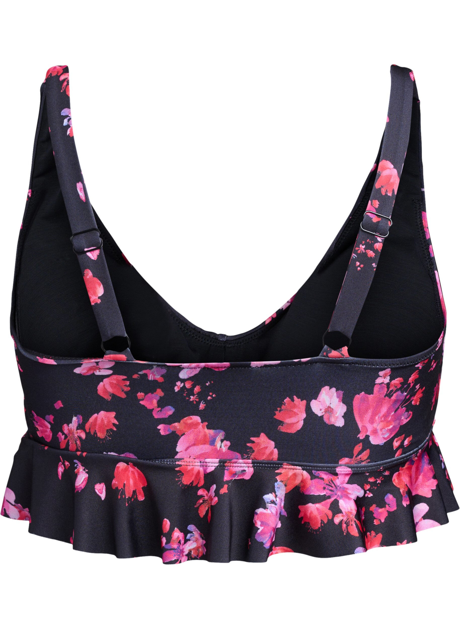 Zizzi Bloemen bikini top met een ruche afwerking, Roze, Packshot image number 1