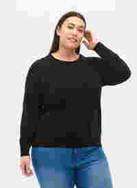 Effen gekleurde gebreide trui met ribdetails, Black, Model