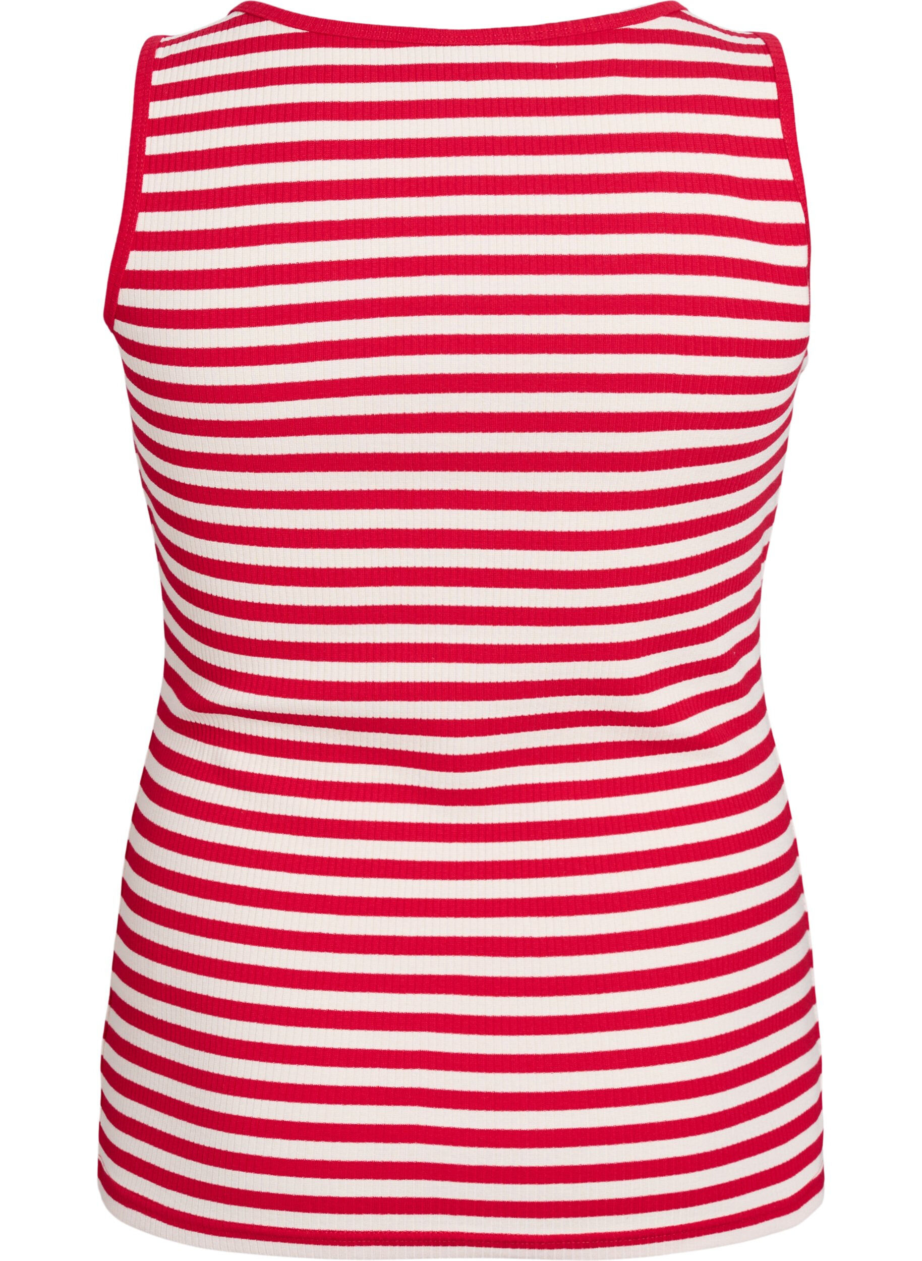 Zizzi Gestreepte tanktop met een ribstructuur, Snow W. U.R.Stripe, Packshot image number 1