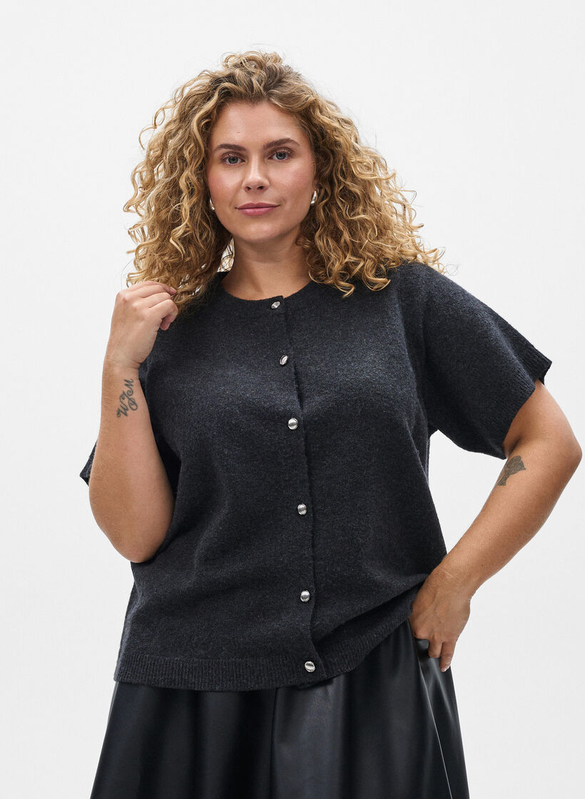 Gebreide kleding vest met korte mouwen, Grijs, Model image number 0