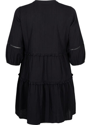 Katoenen jurk met 3/4 mouwen en ruches, Black, Packshot image number 1