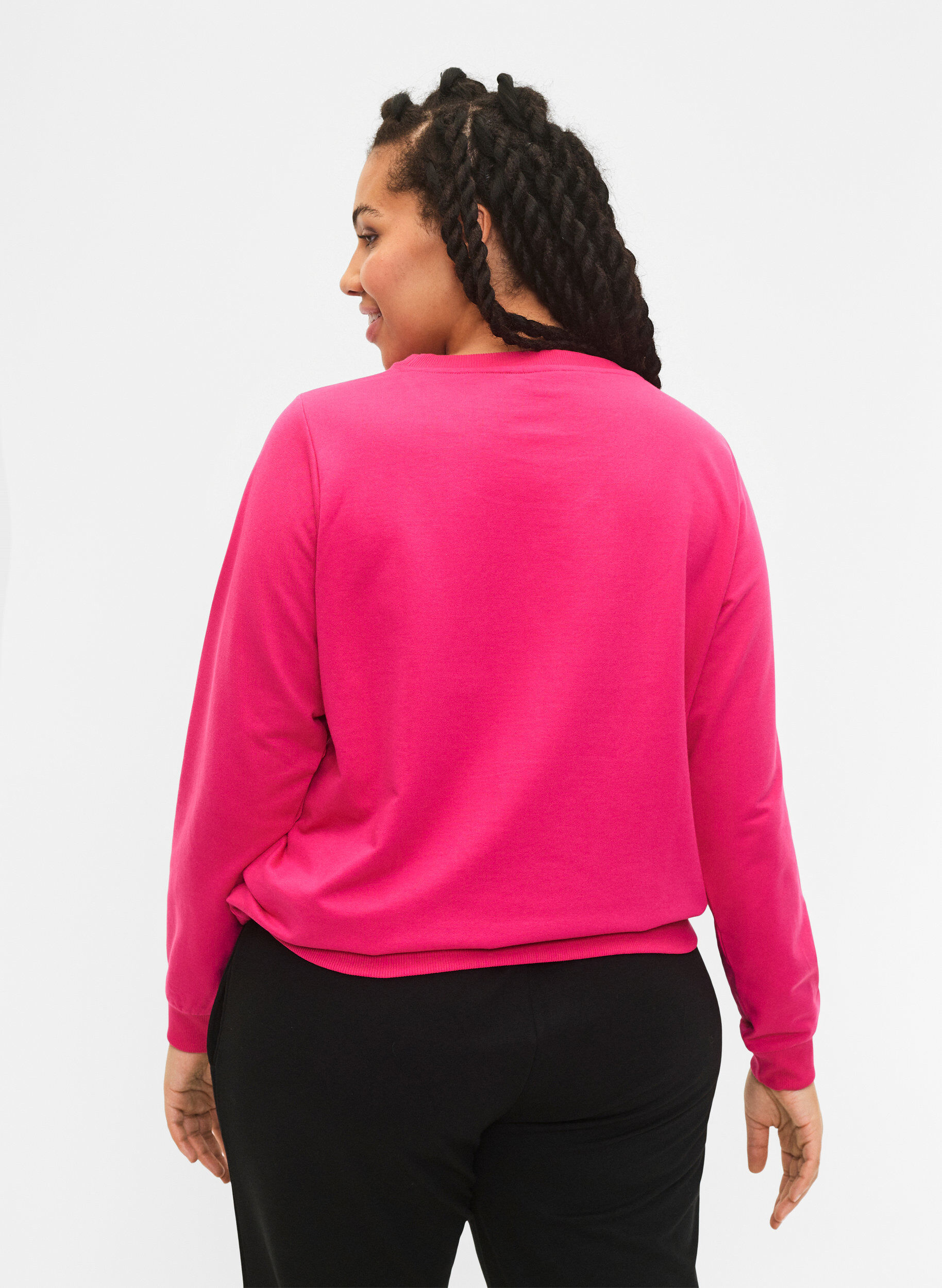 Zizzi Sweatshirt met tekst, Fuchsia P. W. Reset, Model image number 1