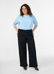 Fijngebreide blouse met korte mouwen, Blauw, Model image number 1