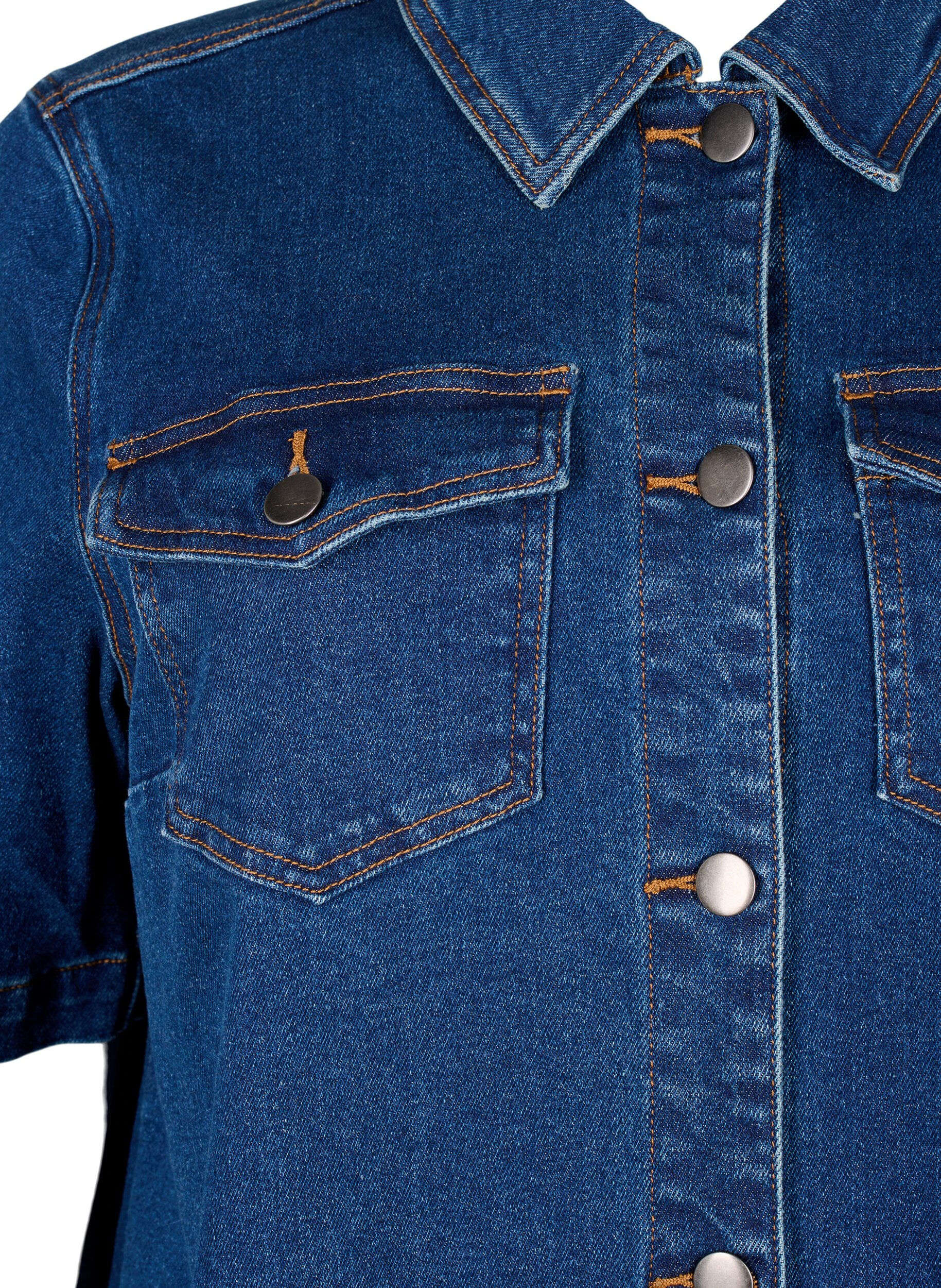 Zizzi Denim jurk met knopen en korte mouwen, Blauw, Packshot image number 2
